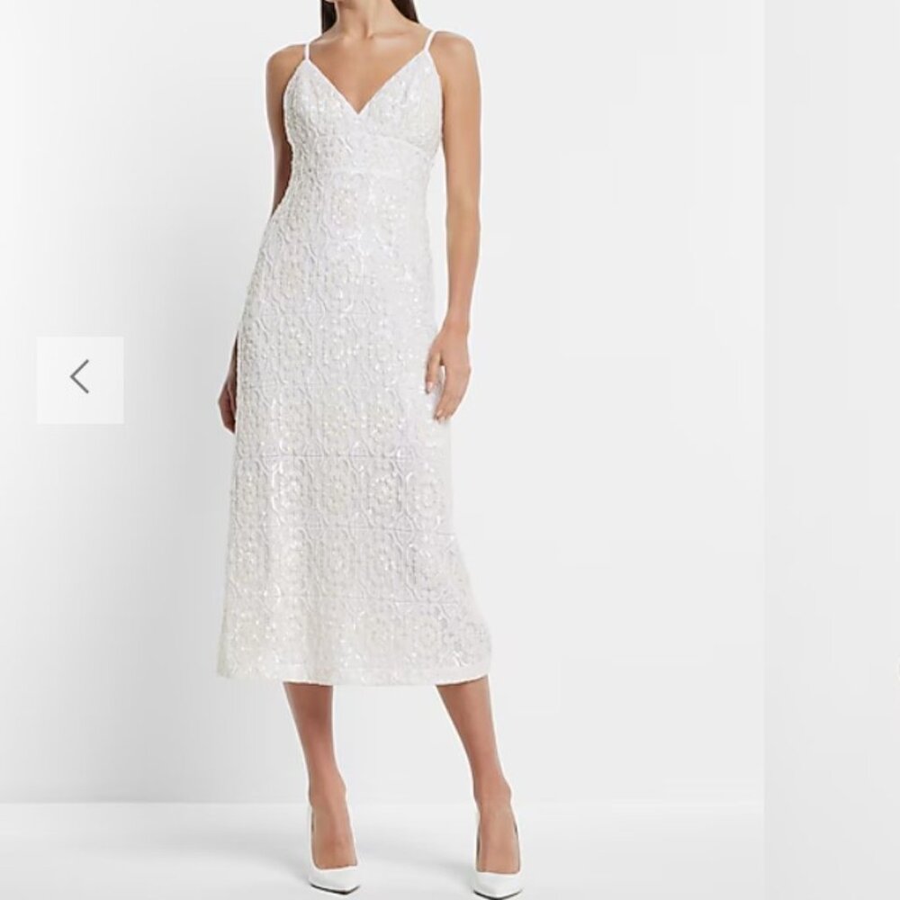 Express Bridal Ivory Sequin Embellished Midi Dress